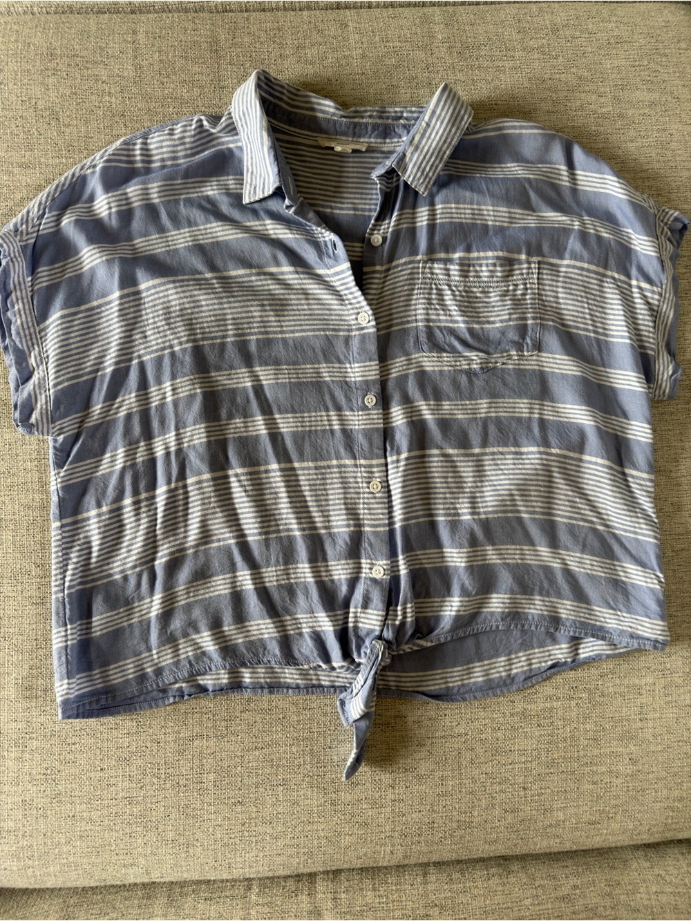 Blue & White Striped Woman’s Button-Up Shirt